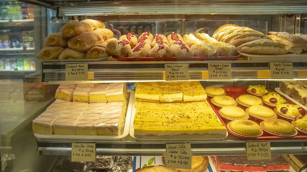 Bakery cabinet of pastries
